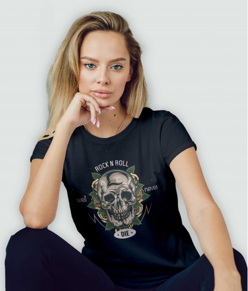 Дамска тениска с щампа Готика Rock music forever skull